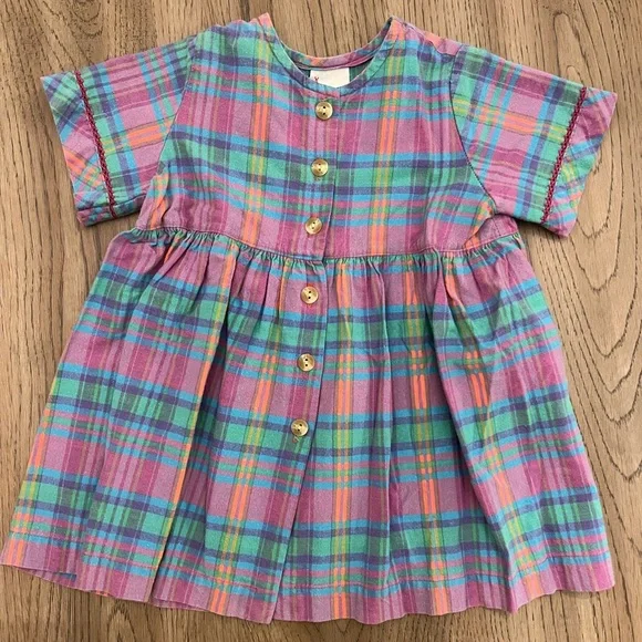 Vintage Hanna Andersson: Plaid Cotton Dress & Bloomers Set: Size 80cm 18-24m - Picture 4 of 11